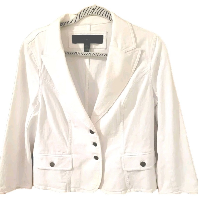 Womens Apostrophe Jacket White 14P 3 Button Closure Buttons  Versatile Timeless 