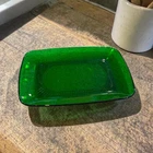 Vintage Anchor Hocking Green Glass Platter Serving Plate Rectangular 11x8”