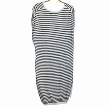 Tahari Womens Black White Striped Crochet Knit Dress Womens XL Midi Cover Up