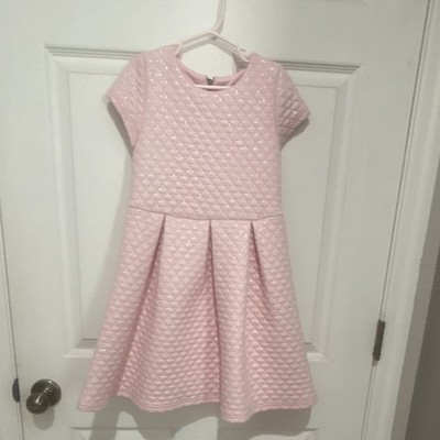kidpik Girls Fit & Flare Pink Diamond Short Sleeve Knee Glitter Zip Dress S 7/8