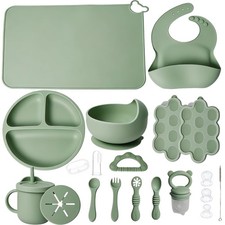 19 PCS Silicone Baby Feeding Set Plates Bowls Bib Feeder Sippy Cup Weaning