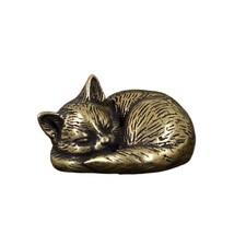 Brass Animal Figurines Cute Tea Pet Crafts Small Cat Metal Statue  Gift