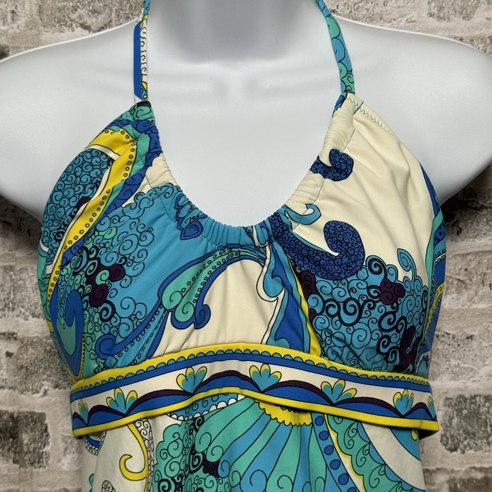 Top de natación Trina Turk para mujer talla 10 Ipanema Tankini (solo) azul cachemira halter boho Foto 2 de 4
