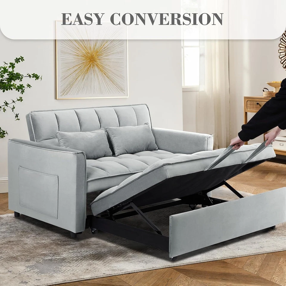 Sofa Bed Couch Sleeper Convertible Pull-Out Bed Couch With Side Pockets - Image 4 of 4