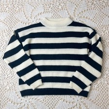 Vintage 1980s Youth Park Girls 6 Years Black Cream Striped Knit Pullover Sweater
