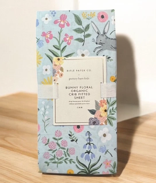 Pottery Barn Kids ВИНТОВКА Бумага КРОЛИК ЦВЕТОЧНЫЙ Кроватка Малыш ОДЕЯЛО и ЛИСТ Новый - Изображение 3 из 4