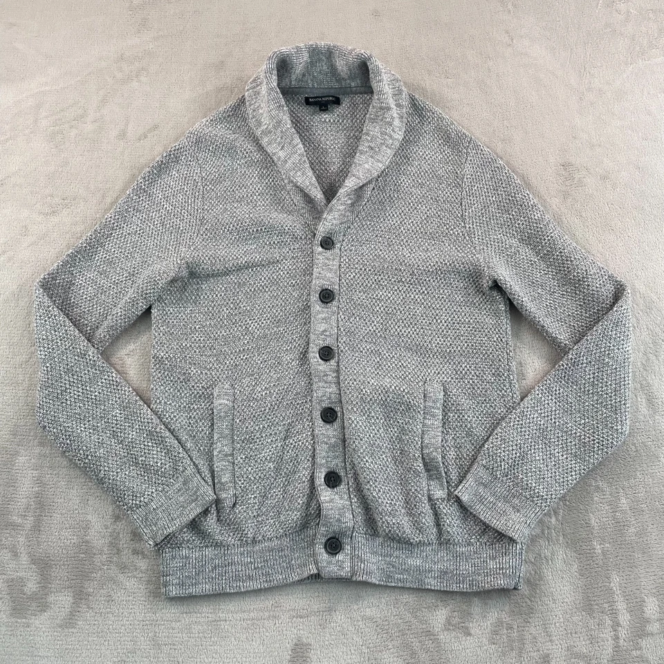 Cardigã masculino BANANA REPUBLIC gola xale grande cinza kit waffle vovô novo sem etiquetas $150 - Imagem 3 de 4