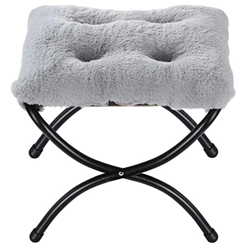 WELL-STRONG 15 Folding Foot Stool Small Accent Foot Rest Faux Fur Elegant  Fo