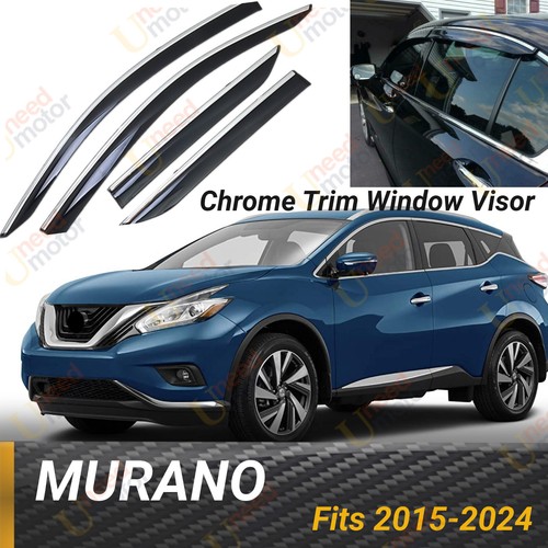 Fits 2015-2024 Nissan Murano Chrome Trim Window Vent Visor Wind Guard ...