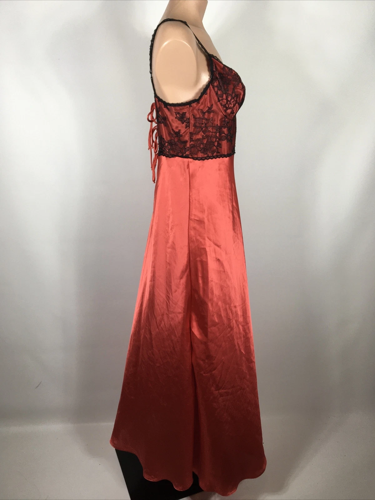 VALENTINO RARA camicia da notte vintage anni 90 Victoria’s Secret lunga seta maxi slip dress rosso nero L