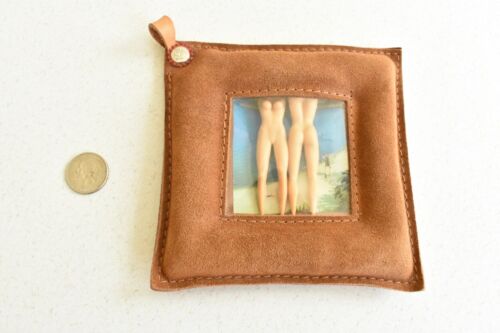 Vintage Outsider Art Beach House California Style Nude Women Leather Frame Mini  - Picture 1 of 11
