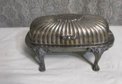 FB Rogers Silver Co 357 Roll Top Butter Dish Server Lion Head Legs