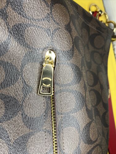 Coach Brown & Red Leather New York Purse, Handbag w/ Matching Wallet, Nice! 🔥 - Picture 7 of 11