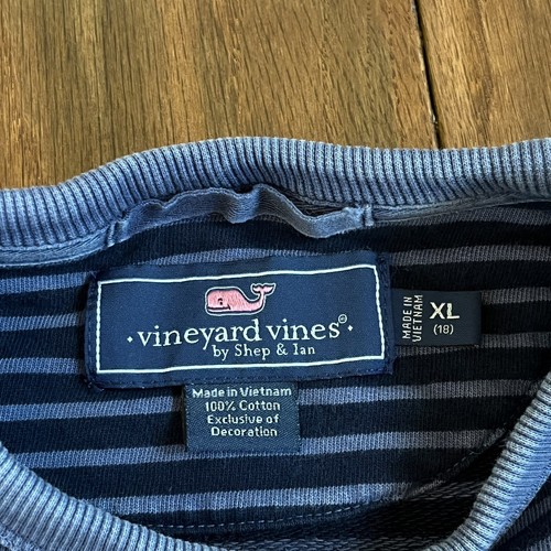 Boys Vineyard Vines Crewneck Sweatshirt Blue Stripes 100% Cotton sz XL (18) - Picture 5 of 9