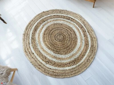Round Natural Jute Handmade Braided Rug 90 cm Cream Circle Pattern *Imperfect* - Image 1 of 4