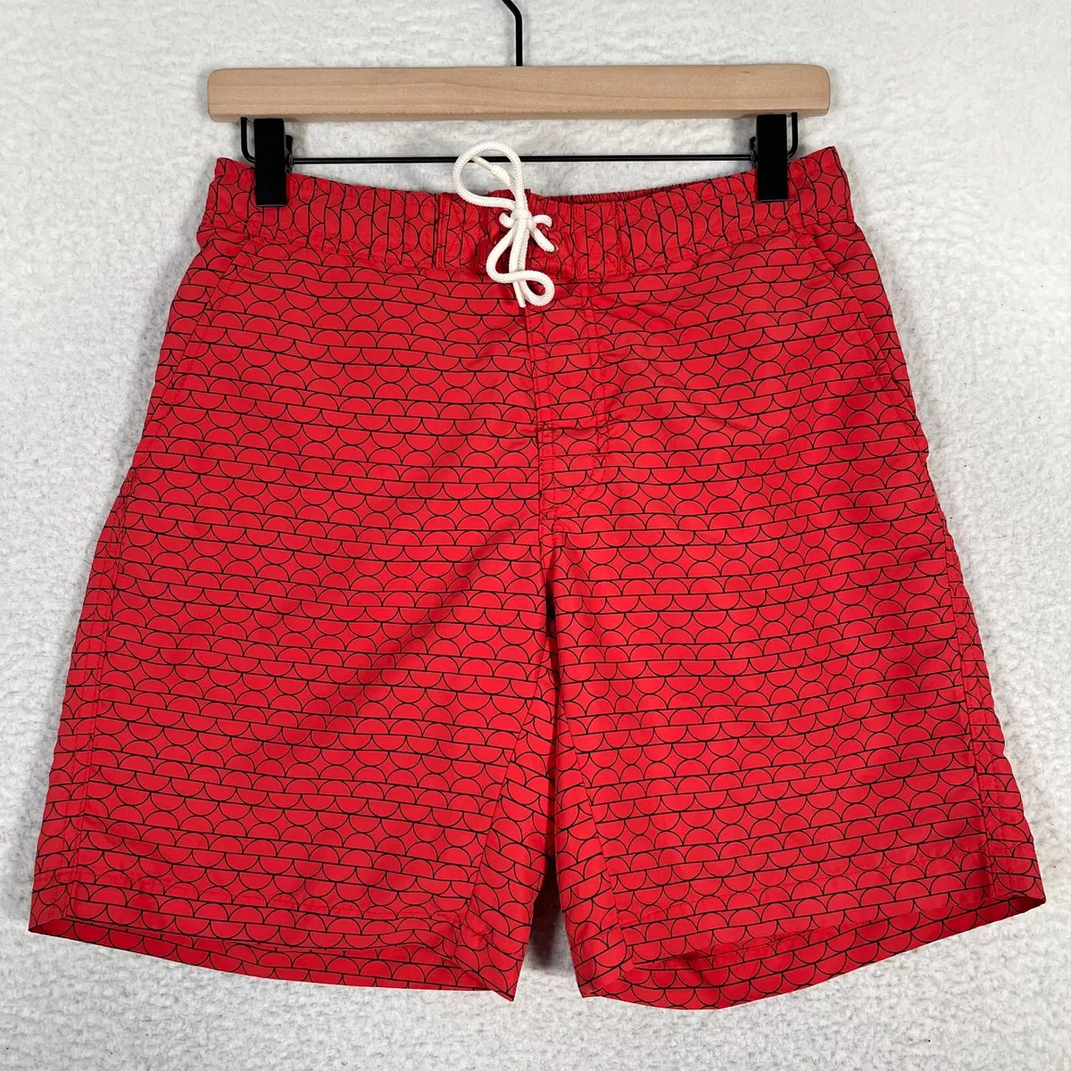 Uniqlo Swim Trunks Mens Size M Medium Red Black Geometric Circles Lines  Lined