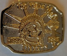 VINTAGE GOLD AND SILVER TONE 100 YEARS OF LIBERTY BELT BUCKLE,faux DIAMOND CHIP