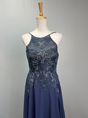 JJ house 専用 JJ's House Blue A-Line Lace Sequin Chiffon Long Evening Dress Sz