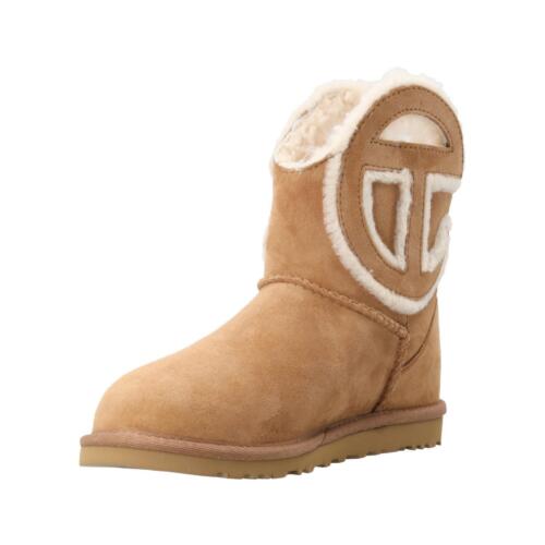 Ugg x Telfar Mini Ankle Boot Brown Shearling Suede Pull On Flat Heel Comfort - Picture 4 of 11