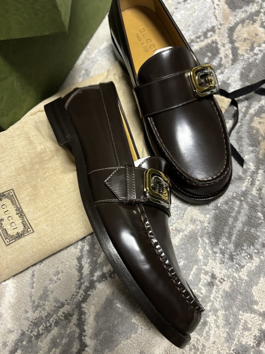 Gucci DARK COCOA POLISH LEATHER SILVER GOLD GG LOGO LOAFERS size Us 10 s-l400.jpg main image 2