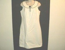 NEW Carole Little Dress Size 4 Straight Sleeveless White Cotton Black Trim