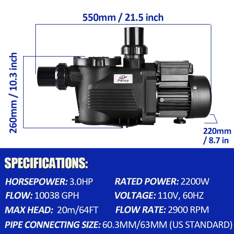 3.0 HP Pool Pump Motor Single Speed 2900 RPM Filter Pump Swimming Pool Cleaning - Image 4 of 4