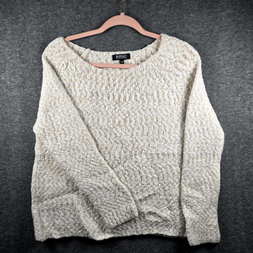 Buffalo David Bitton Sweater Women XXL Knit Fuzzy White Grey Textured Pullover
