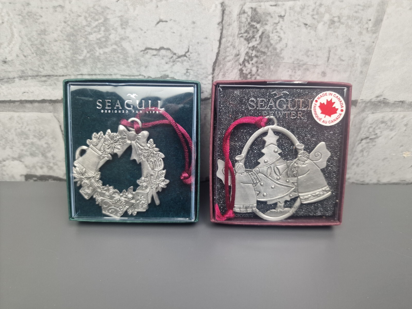 Seagull Pewter- Canada Christmas hanging decorations X2 In Box, Xmas Tree