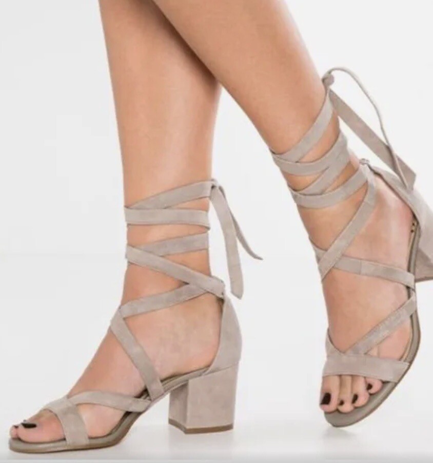 Sam Edelman Sheri Ankle Wrap Tie Sandals in Putty Suede Size Block Heel