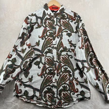 Sean John Men's Size 2XL White Paisley Linen/Cotton Tailored Fit Casual Shirt