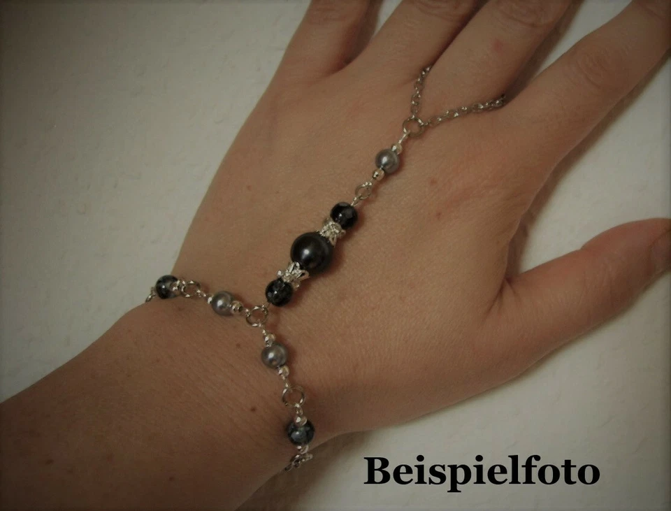 Sklaven-Armband mit Fingerkette bronzefarben + hellblau lila türkis hellgrün - Bild 2 von 3