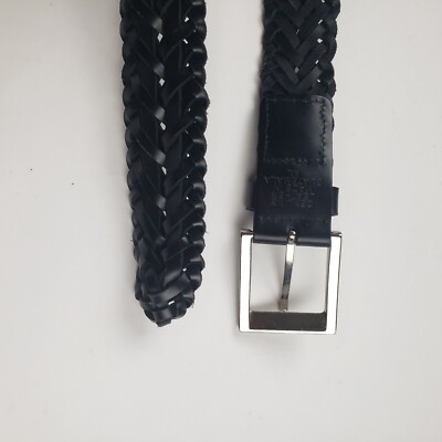 Two Toned Braided Genuine Leather Belt Silver Buckle Guatemala Made Size SM Genuine Leather Belt Woven Braided Black Silver Buckle Mens  main image 2