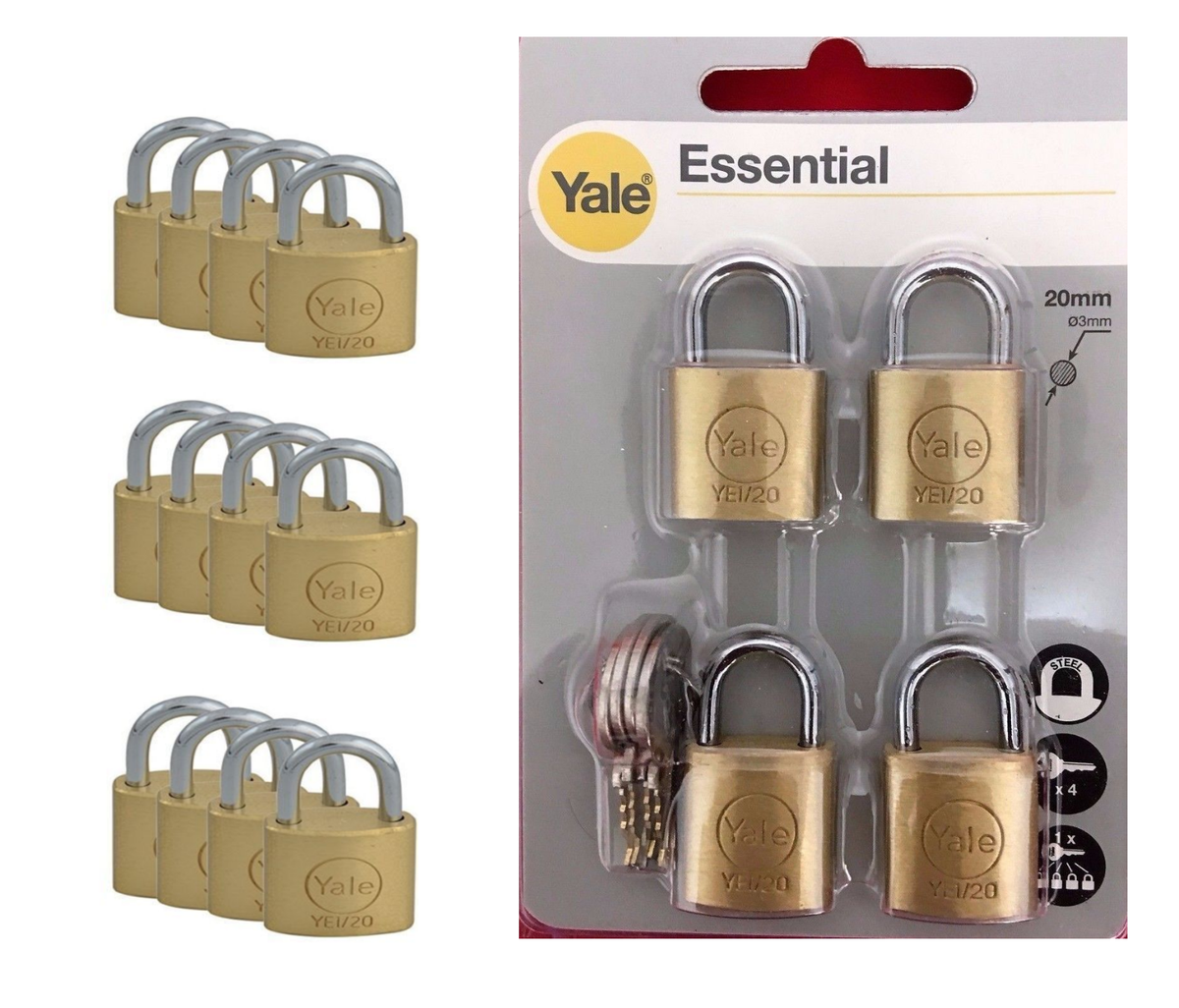 4PC YALE SECURITY, LUGGAGE SOLID BRASS PADLOCKS 20MM,BAGS