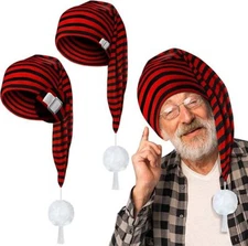 Eurzom 2 Pcs Mens Night Cap Striped Pajama Hat Adjustable Sleeping Red Black
