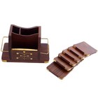 "Handmade Solid Wooden Tea Coaster Set with Holder – Elegant Brown Design