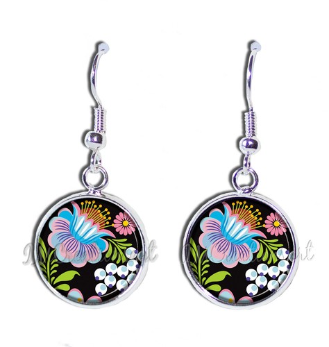 Colorful Oasis Bold Flower Floral Nature Resin Dangling Earrings 16mm SIZE - Picture 5 of 10