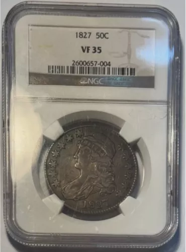 1827 square 2 50c Capped Bust Half Dollar NGC VF35