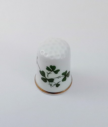 VTG Green Clover Collectible Thimble Fine Bone China Gold Trimmed NOS Wales - Picture 4 of 9