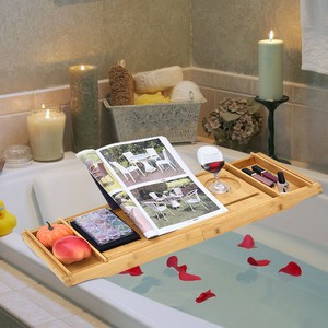 Expandable Bamboo Bathtub Caddy Bath Tray & Free Soap Dish ...