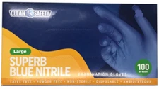 Clean Safety Superb Blue Nitrile Examination Gloves Large Box of 100