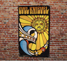 1971 Supershield Evel Knievel Psychedelic Poster! Motorcycle Daredevil Sign Art