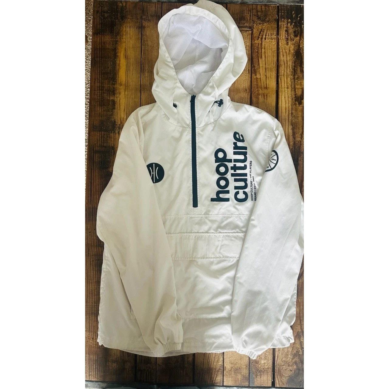 Hoop Culture Mens White Quarter Zip Windbreaker Jacket Large Mesh Lined Pullover