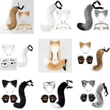 Faux Fur Fox Wolf Ears Headband Furry Long Tail Anime Cosplay Halloween Costume