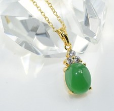 18K Yellow Gold 17mm Jade Pendant Necklace Ladies Wedding Xmas Party Gift p933F