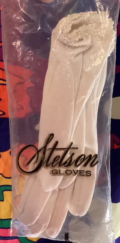 Vintage Stetson Women’s White Satin Wrist Gloves Solid Lace Cuff Formal Party