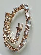 Blue Topaz And Diamond Tennis Bracelet 9ct Gold 375 DIA 7.5 Inches Heavy 9.22g