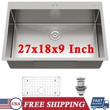 27"x18"x9'' Single Bowl Workstation Sink Stainless Steel Undermount Kitchen Sink
