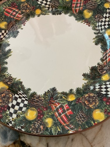MacKenzie-Childs Evergreen Enamel Charger Plate With Courtly Check 12” - Picture 4 of 16