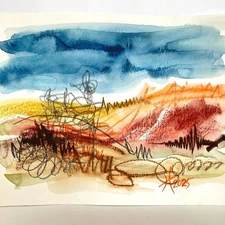 Stormy Day Original Colorful Energetic Abstract Landscape Art Watercolor 11x14in