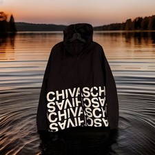 Chaqueta de lluvia Chivas Regal. Negro/blanco. Adulto Medio Envío Gratis EE. UU. Cremallera Completa